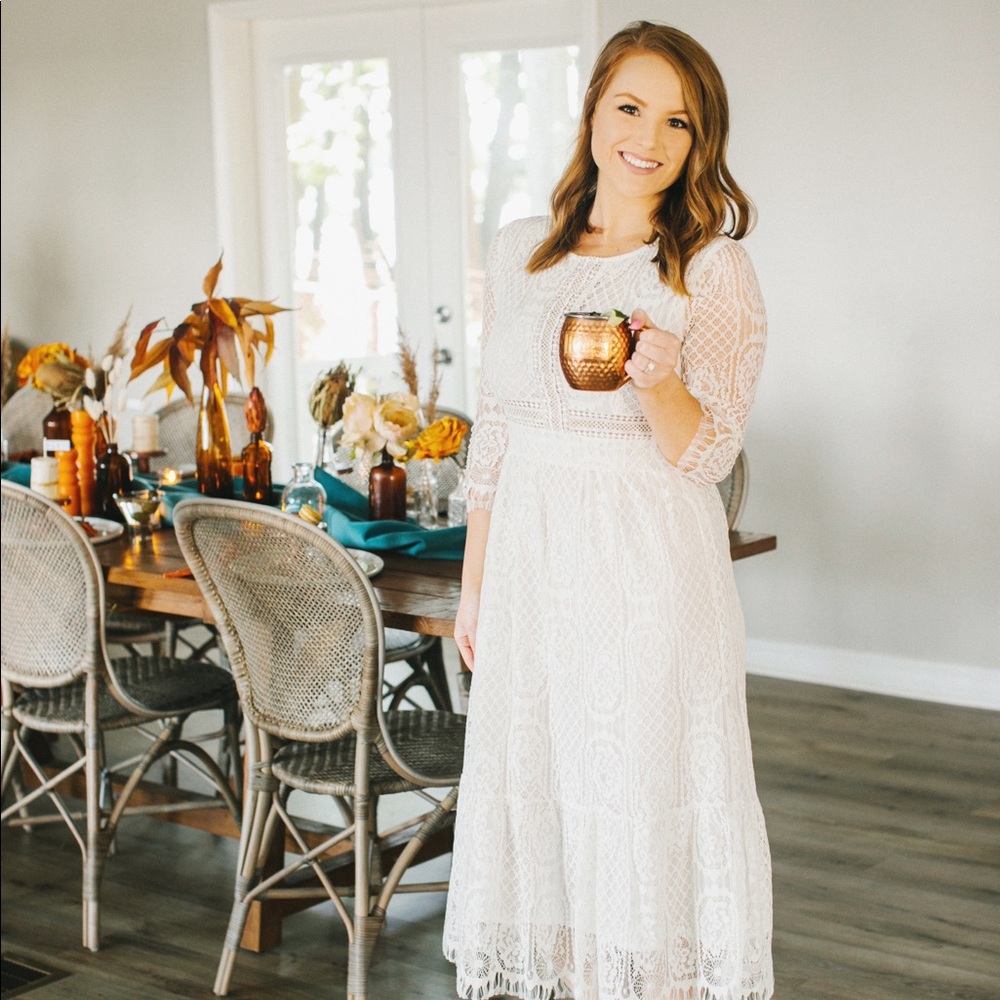 White Lace Midi Dress—Wedding Engagement Elopement